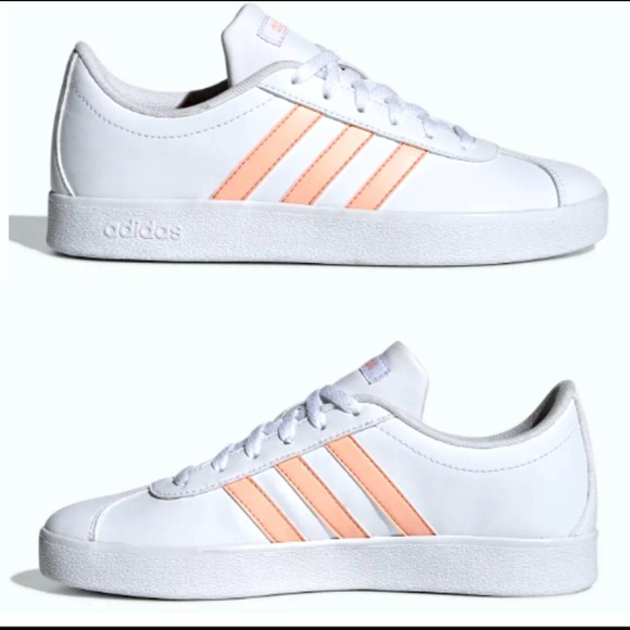 adidas Other - ADIDAS VL Court 2.0 K white & glo pink girls size 4 EUC